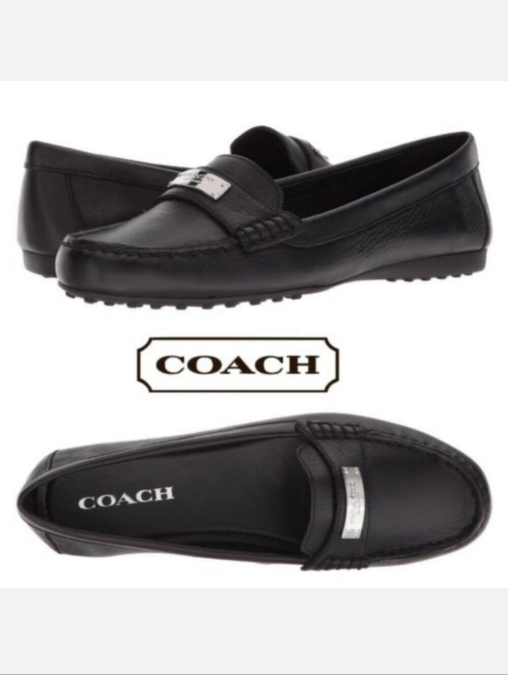 Coach Fredrica Pebbled Leather Loafers Black Size 8.5